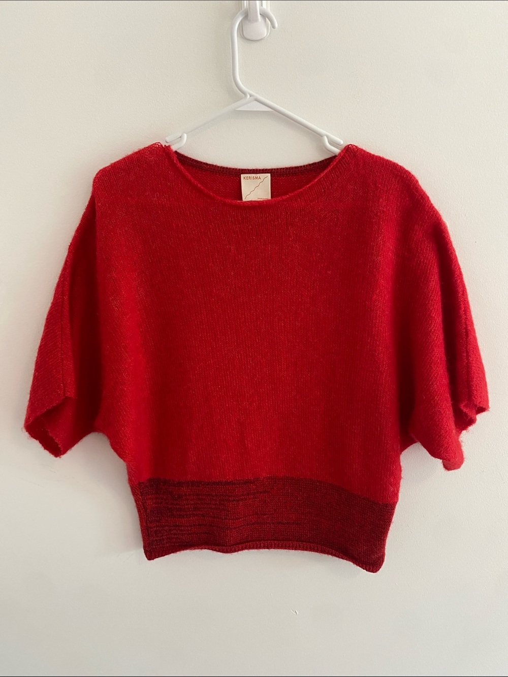Kerisma Wool Blend Boatneck Batwing Sleeve Lightweight Sweater Pullover Red S/M